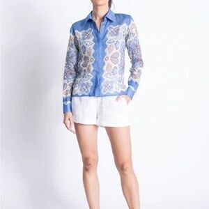 Blue and White Patterned Women's Top